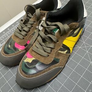 Valentino Garavani Camouflage Sneakers with Pink and Yellow